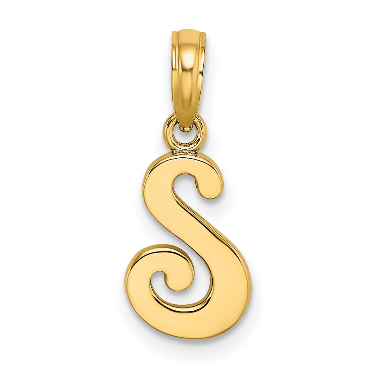 10k Yellow Gold Script S Initial Pendant, Polished Letter Charm for Women