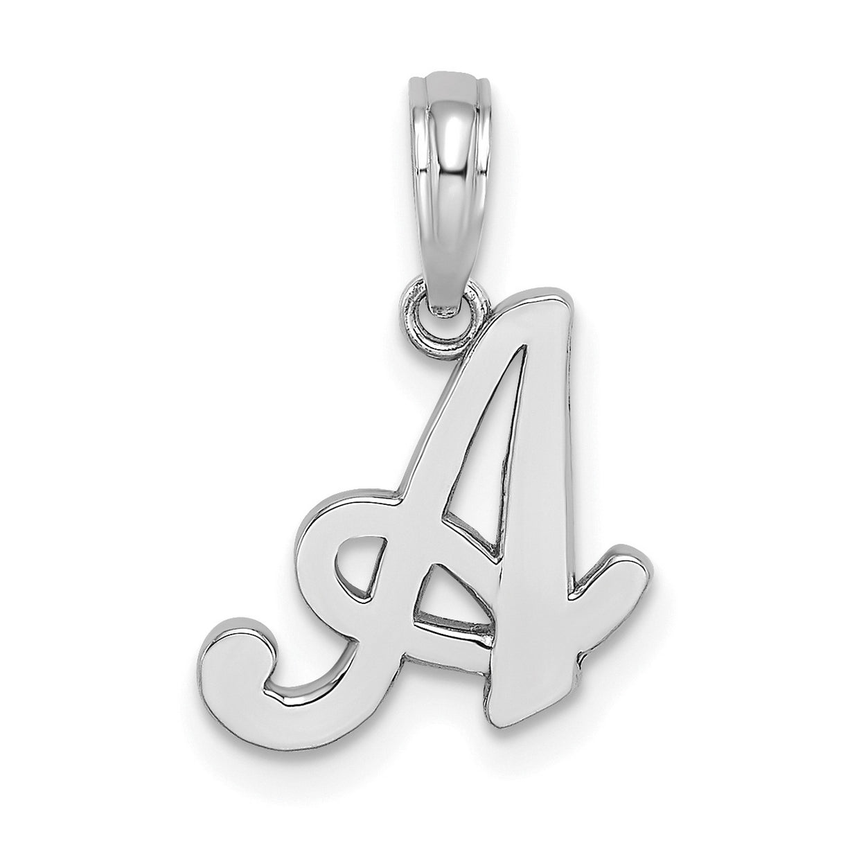 10k White Gold Script A Pendant, Cursive Initial Charm for Women