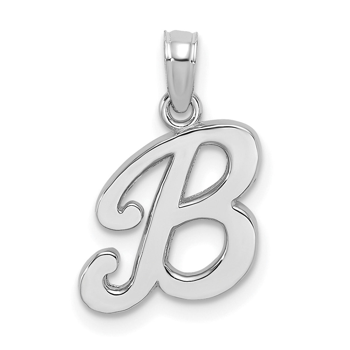 10k White Gold Letter B Pendant, Polished Script Initial Charm, Dainty Monogram Jewelry
