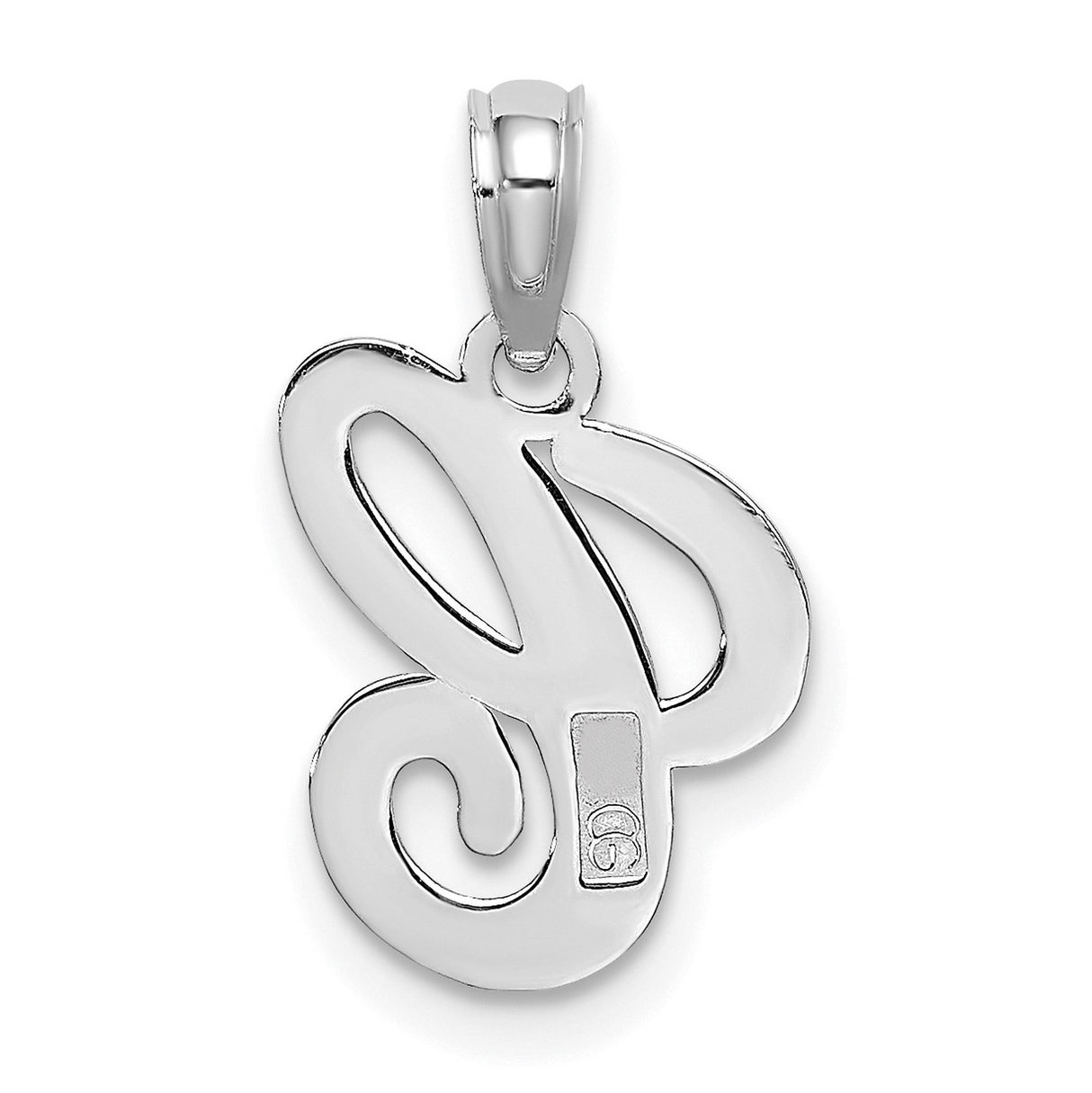 10k White Gold Script Initial C Pendant, Polished Letter Charm, Dainty Monogram Jewelry
