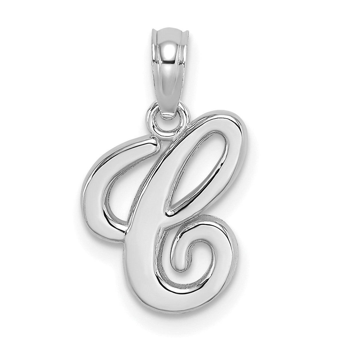 10k White Gold Script Initial C Pendant, Polished Letter Charm, Dainty Monogram Jewelry
