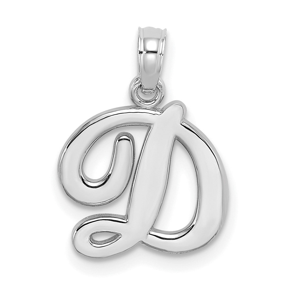 10k White Gold Script Initial D Pendant, Cursive Letter Charm for Women