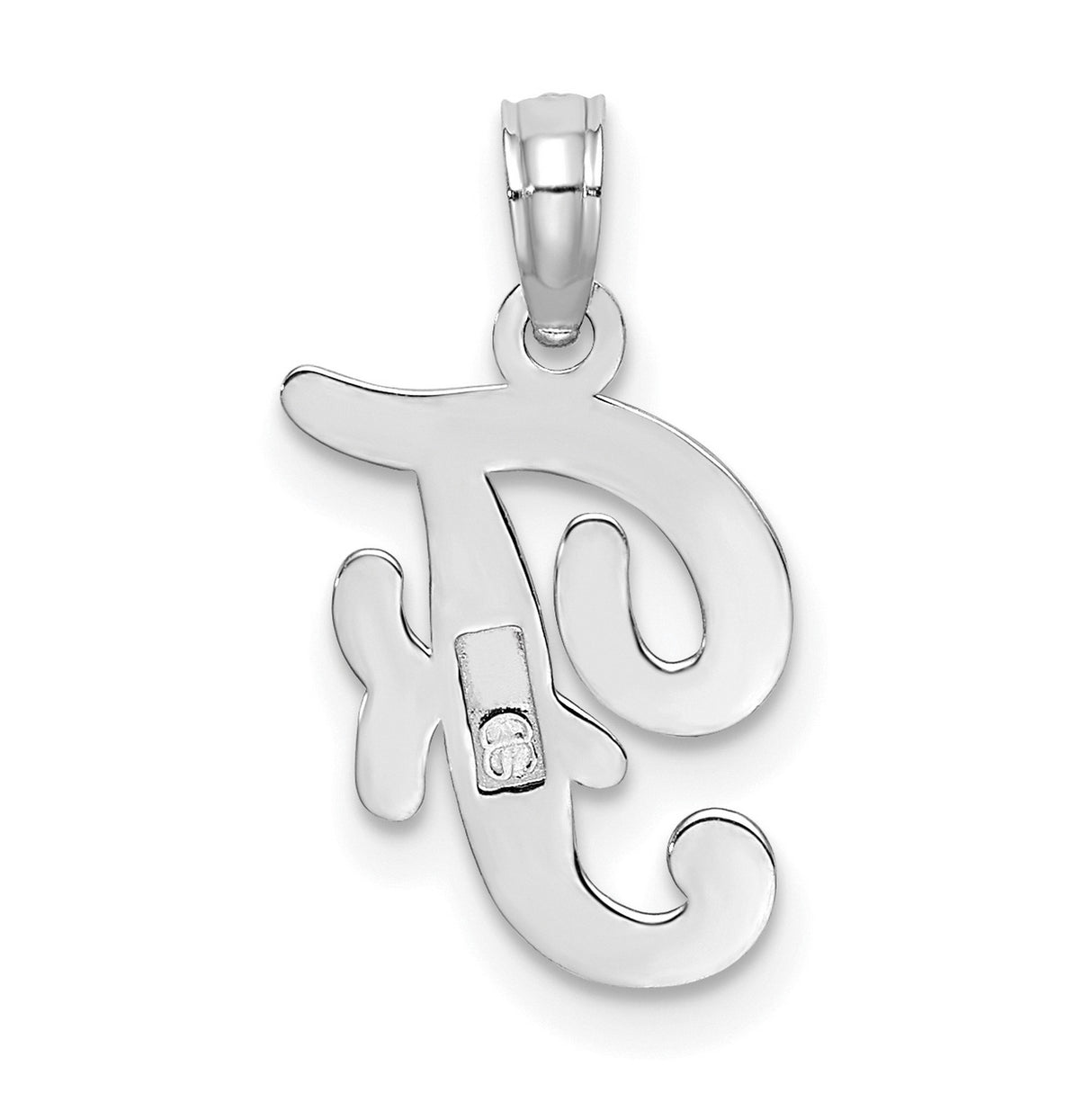 10k White Gold Script T Pendant, Polished Initial Charm, Minimalist Letter Jewelry for Women
