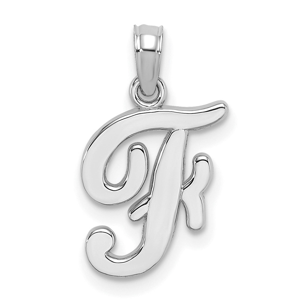 10k White Gold Script T Pendant, Polished Initial Charm, Minimalist Letter Jewelry for Women
