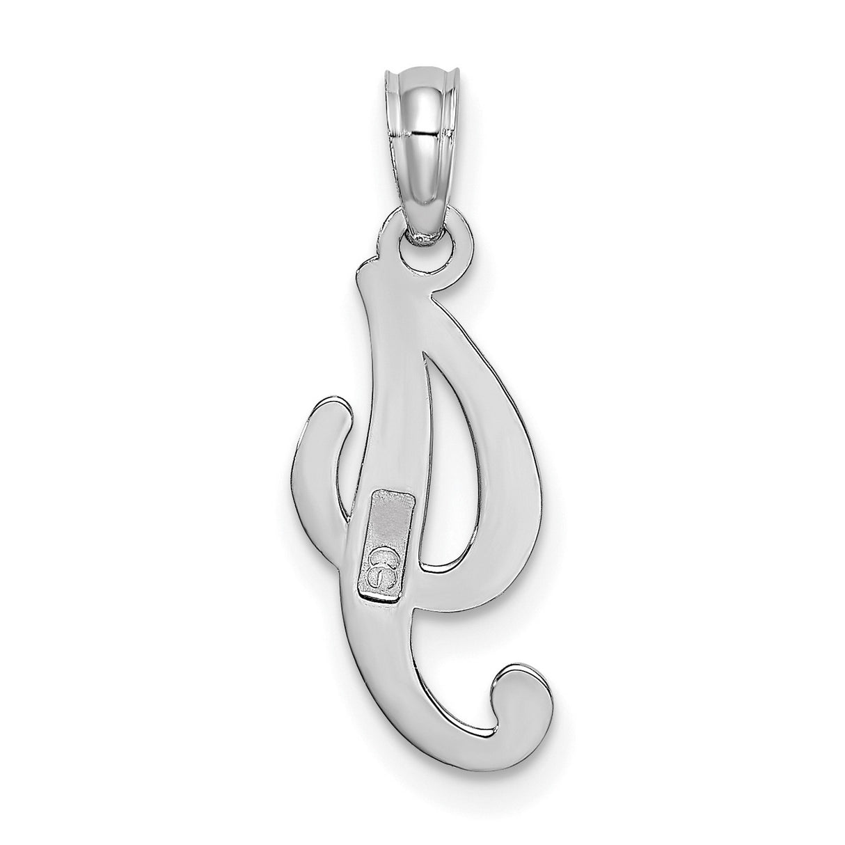 10k White Gold Script J Pendant, Cursive Initial Charm with Polished Finish