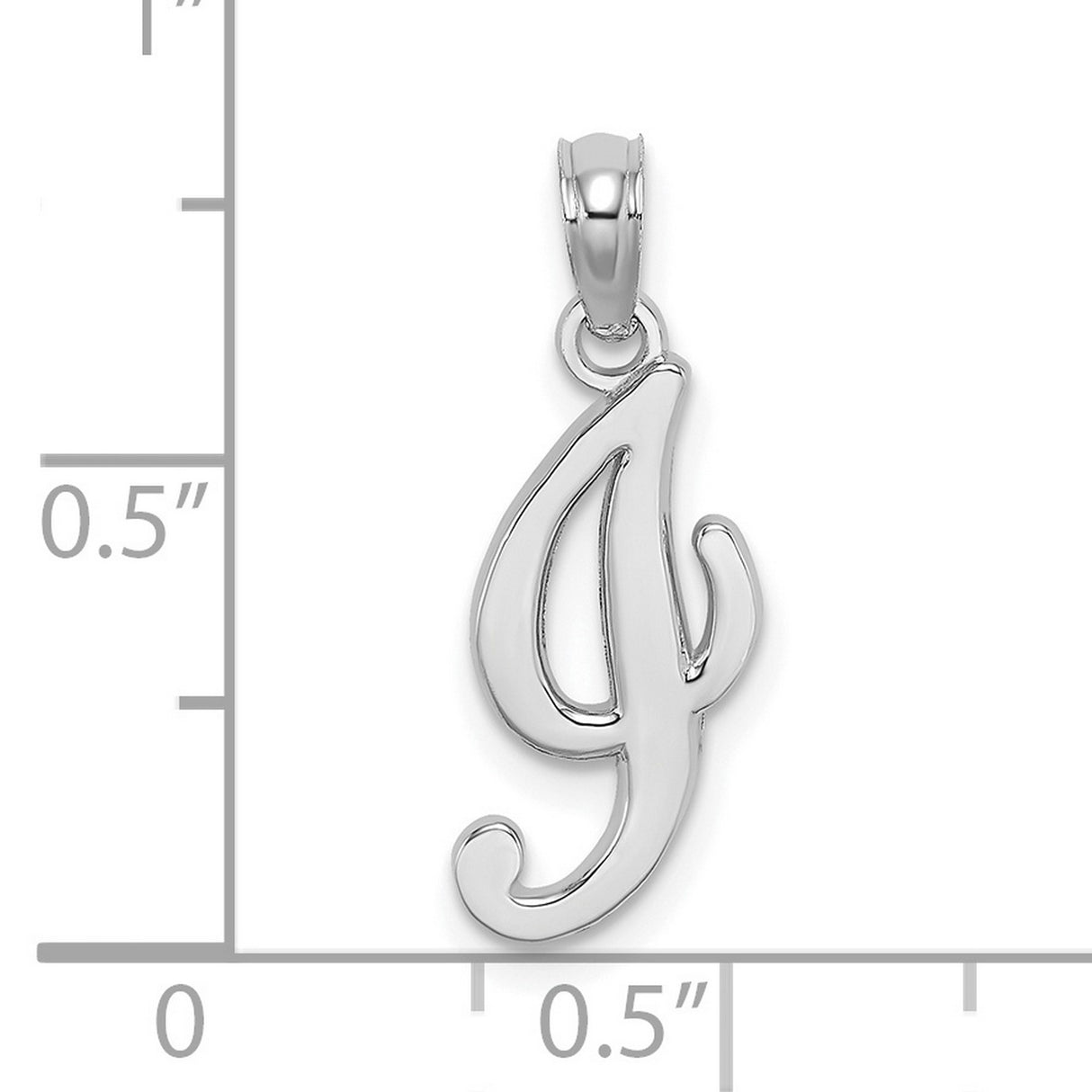 10k White Gold Script J Pendant, Cursive Initial Charm with Polished Finish