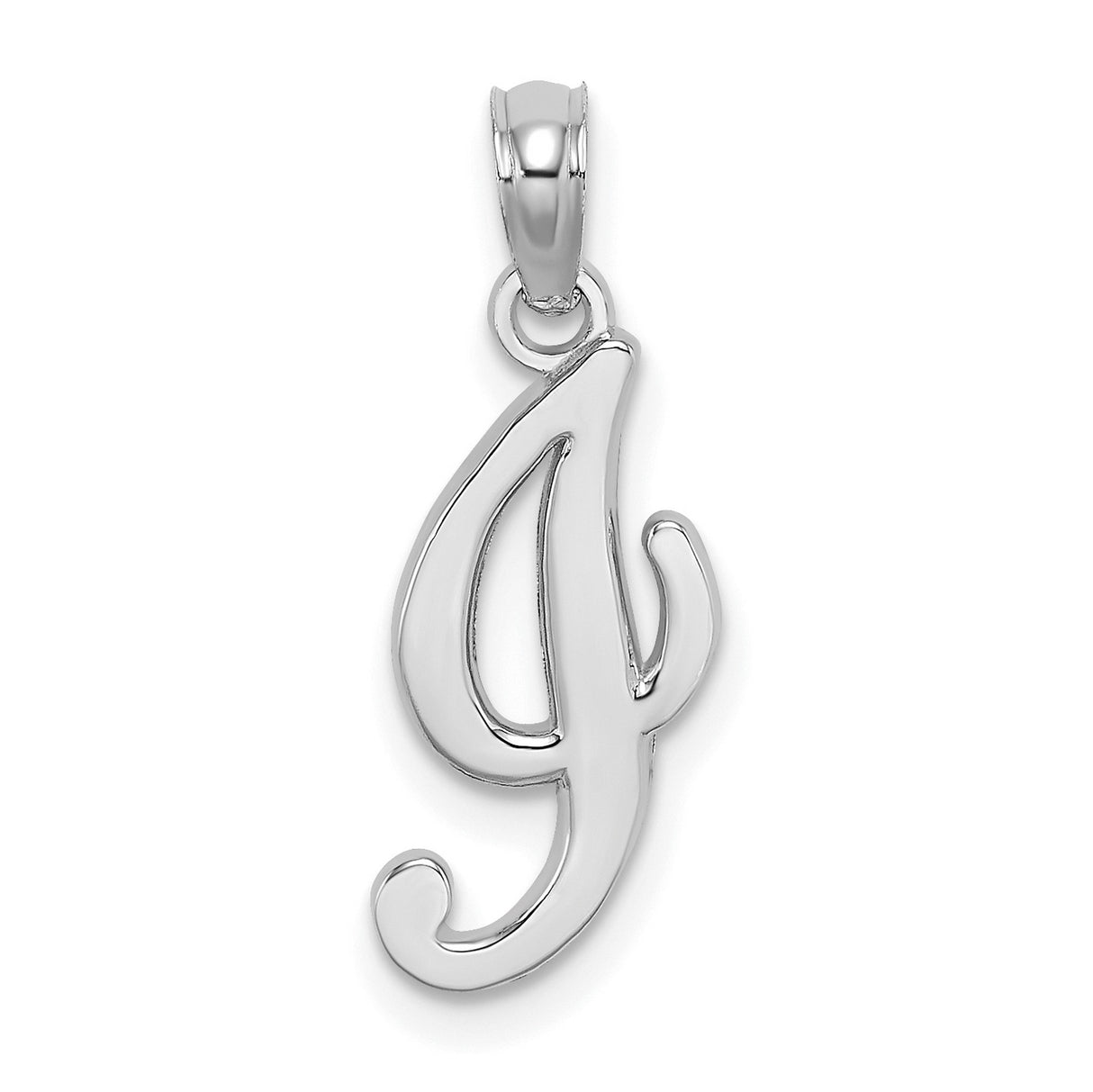 10k White Gold Script J Pendant, Cursive Initial Charm with Polished Finish