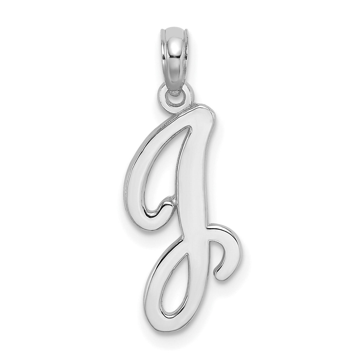 10k White Gold Script Initial J Pendant, Polished Cursive Letter Charm for Women
