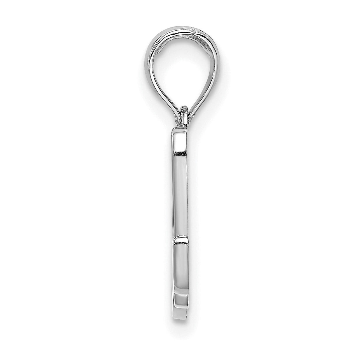 10k White Gold Script Initial M Pendant, Polished Cursive Letter Charm for Women