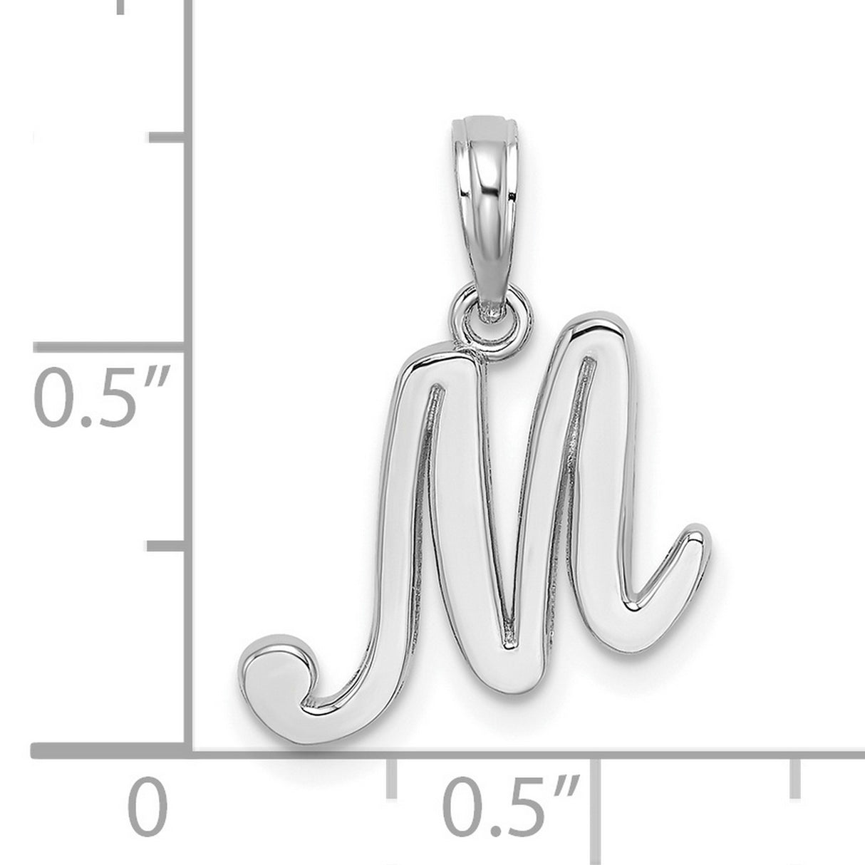 10k White Gold Script Initial M Pendant, Polished Cursive Letter Charm for Women