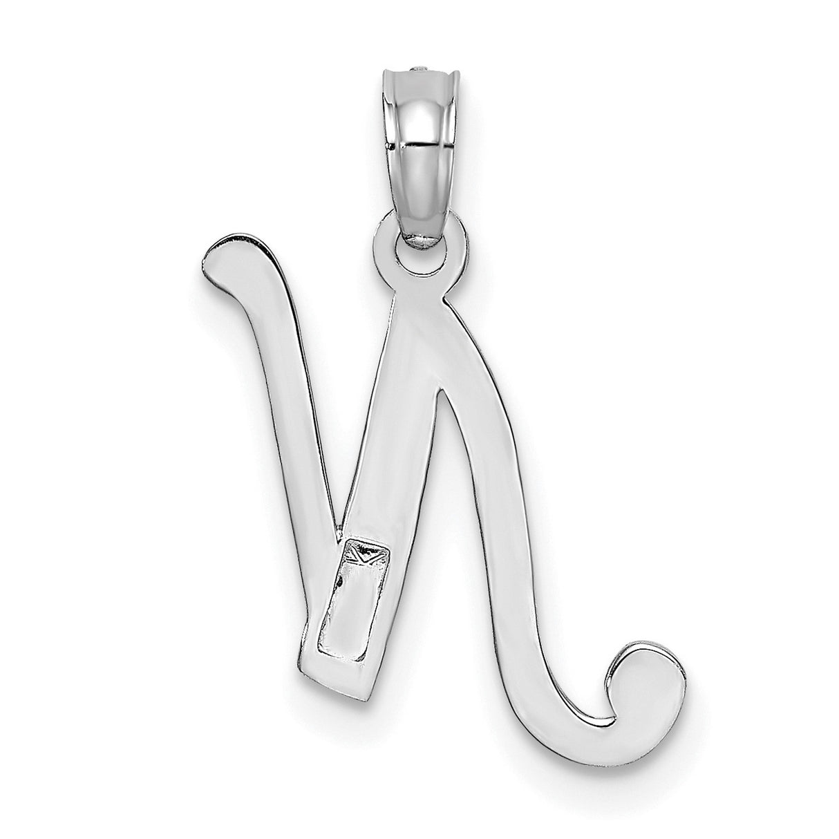 10k White Gold Letter N Pendant, Script Initial Charm for Women