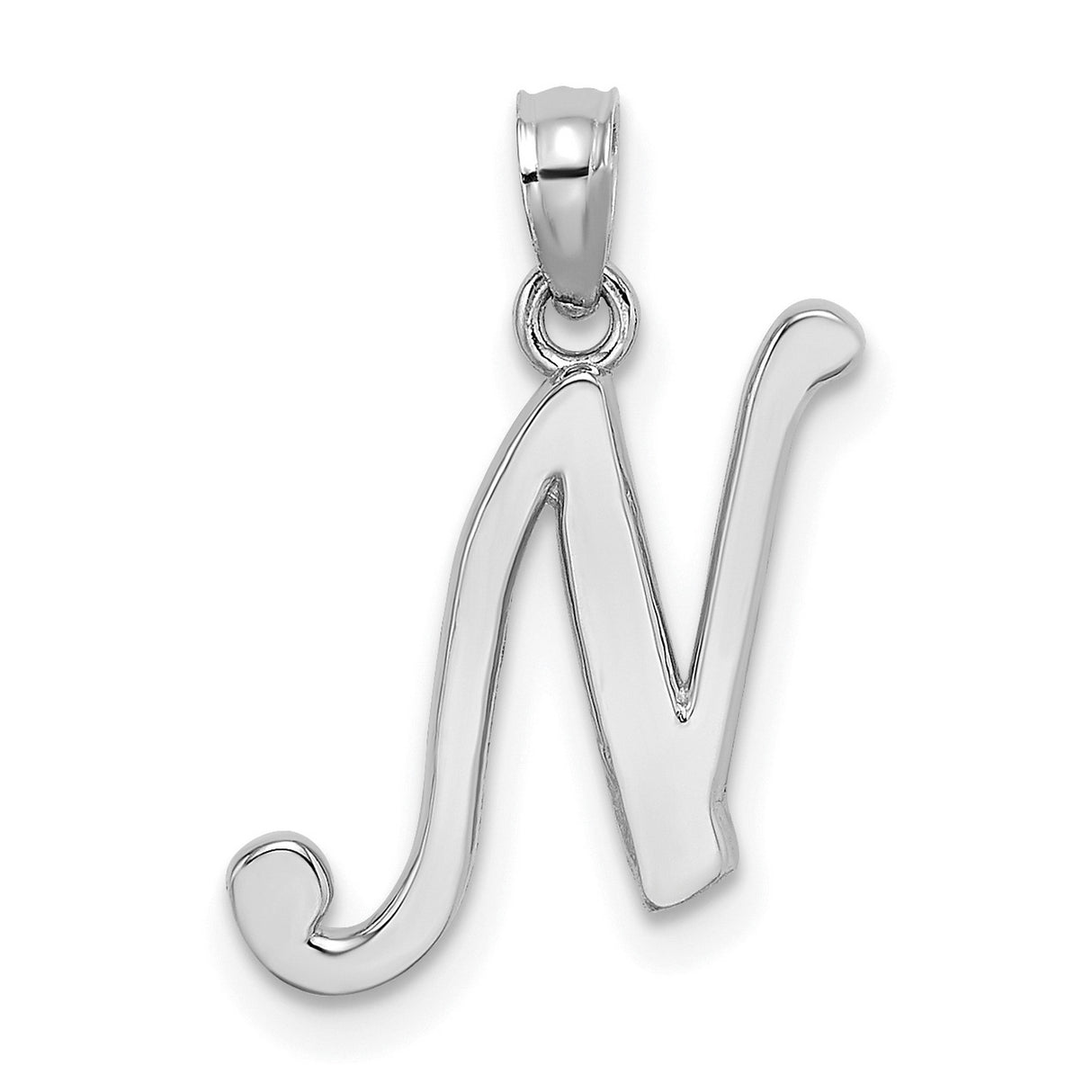 10k White Gold Letter N Pendant, Script Initial Charm for Women