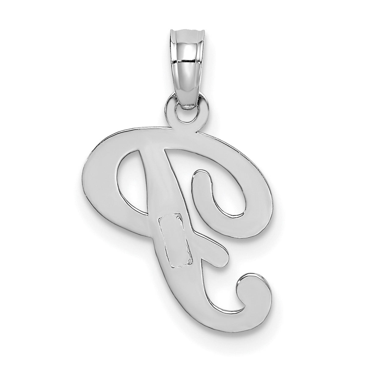 10k White Gold Initial P Pendant, Script Letter Charm in Polished Design for Women