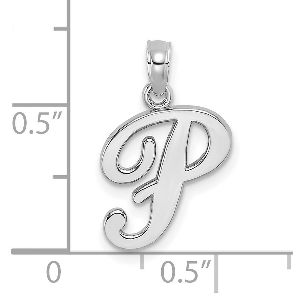 10k White Gold Initial P Pendant, Script Letter Charm in Polished Design for Women