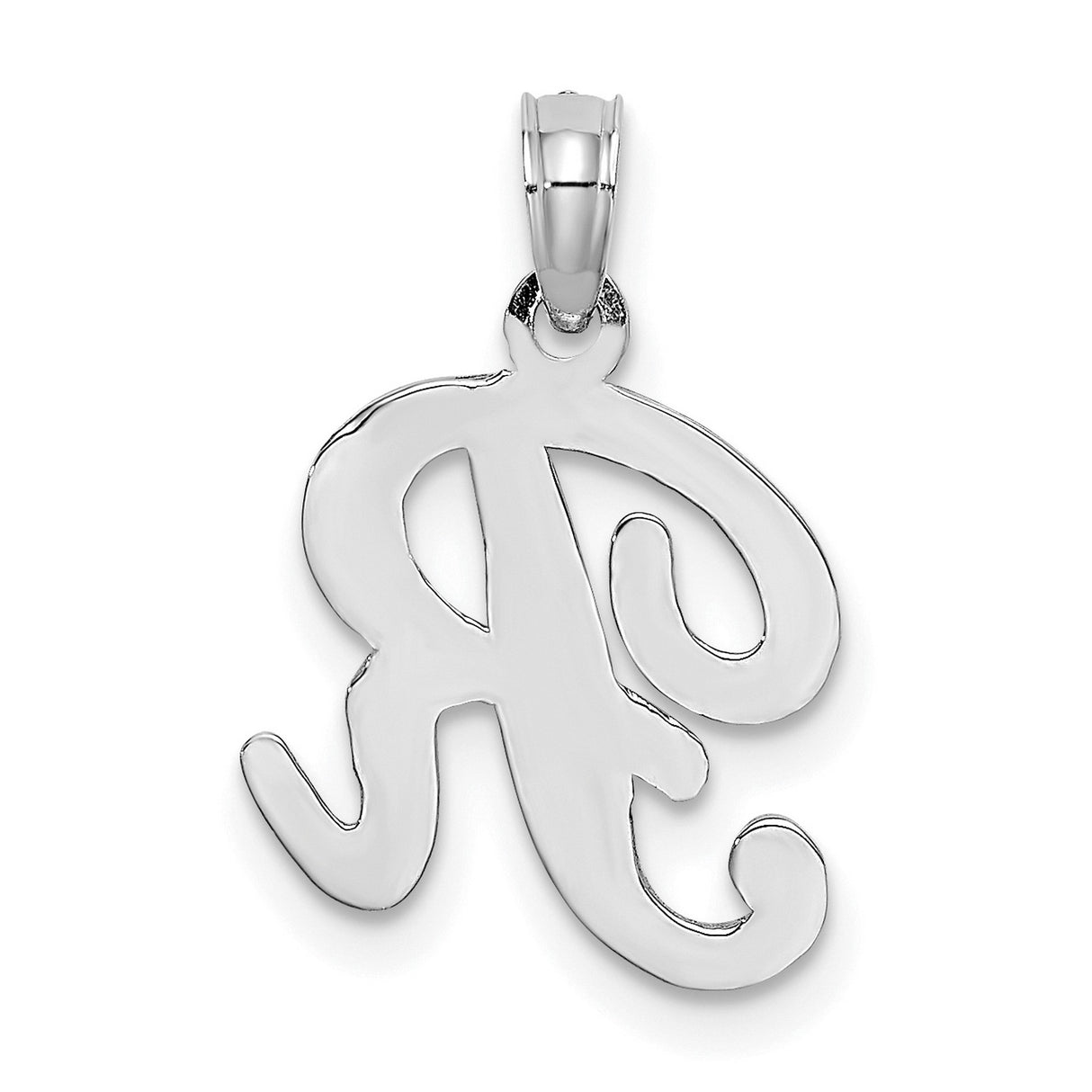10k White Gold Initial Pendant, Polished Script R Letter Charm, Minimal Monogram Jewelry