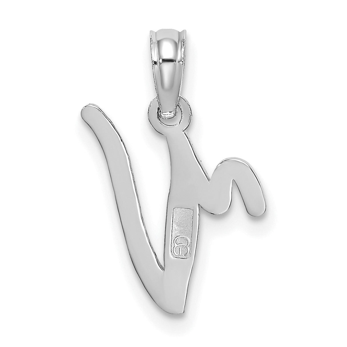 10k White Gold Pendant, Script Letter N Initial Charm, Polished Monogram Jewelry for Women