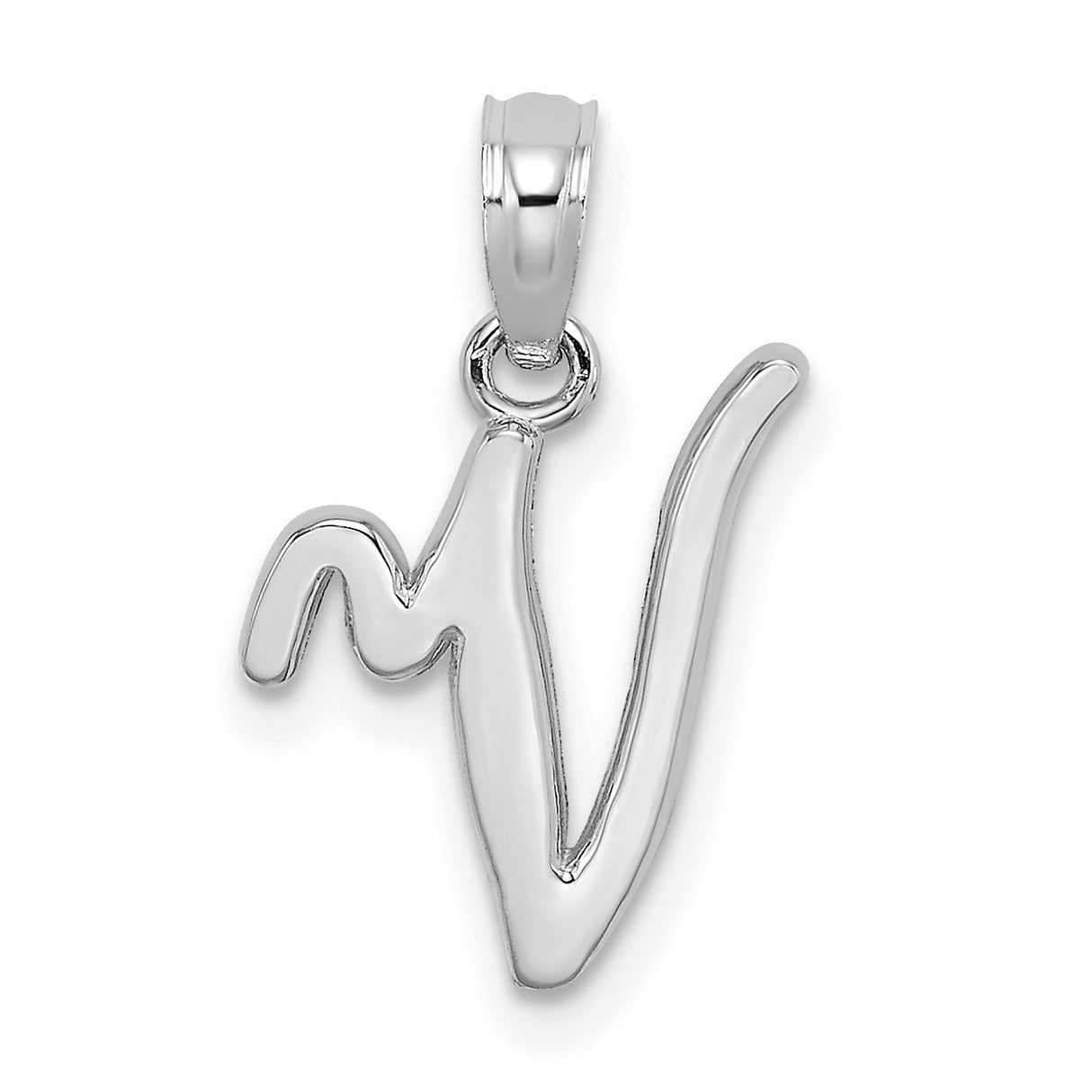 10k White Gold Pendant, Script Letter N Initial Charm, Polished Monogram Jewelry for Women