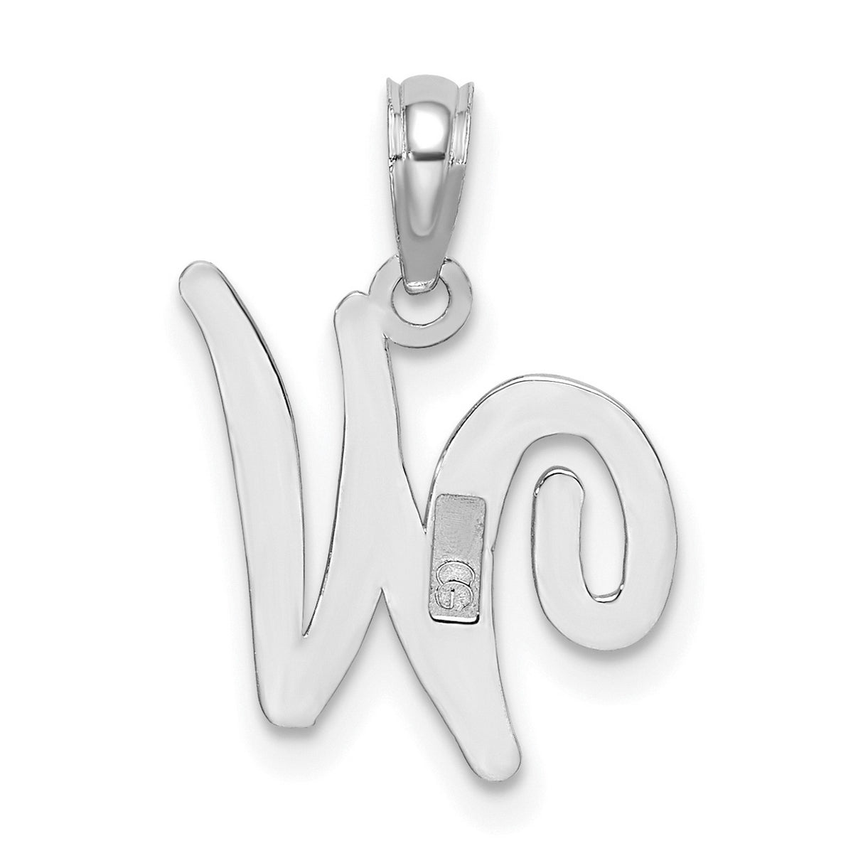 10k White Gold Script W Pendant, Polished Initial Charm in Flowing Letter Design for Women