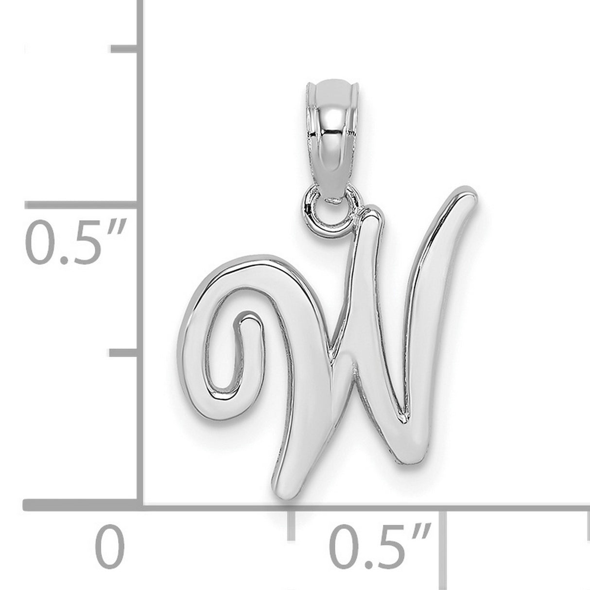 10k White Gold Script W Pendant, Polished Initial Charm in Flowing Letter Design for Women