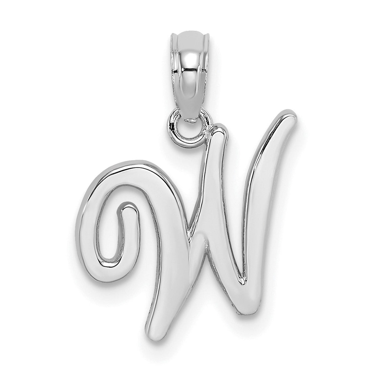 10k White Gold Script W Pendant, Polished Initial Charm in Flowing Letter Design for Women
