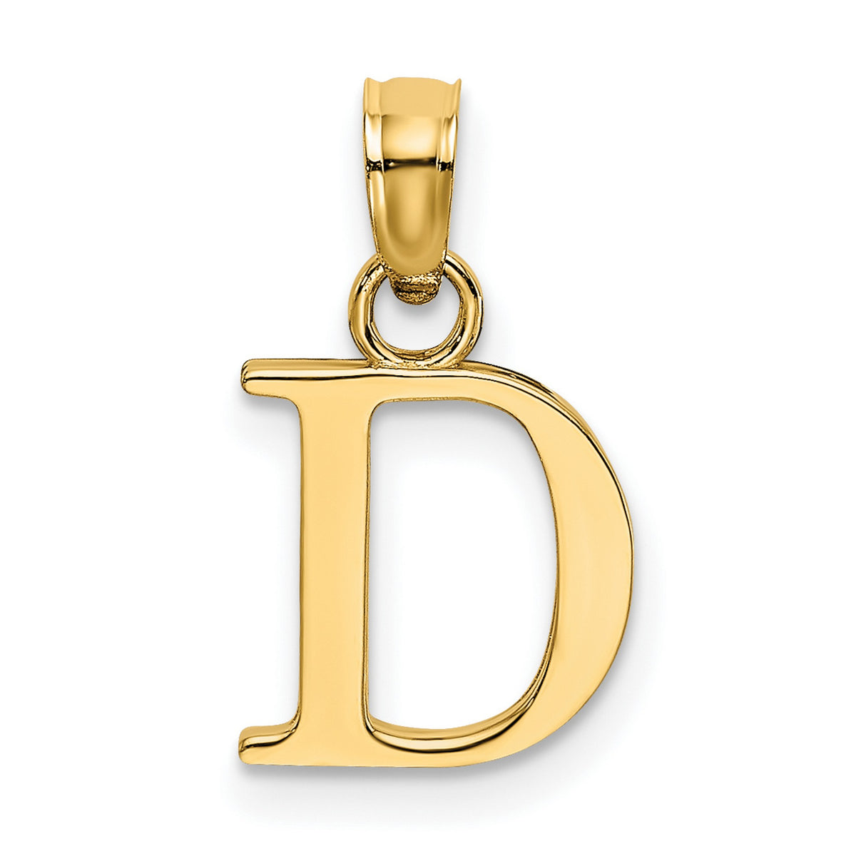 10k Yellow Gold D Initial Pendant, Solid Block Letter Charm with Polished Serif Design