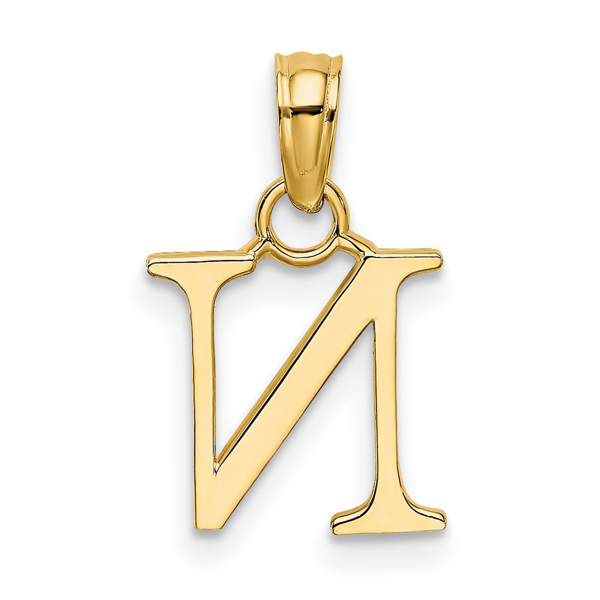 10k Yellow Gold Block N Pendant, Polished Alphabet Letter Charm for Women or Unisex Wear