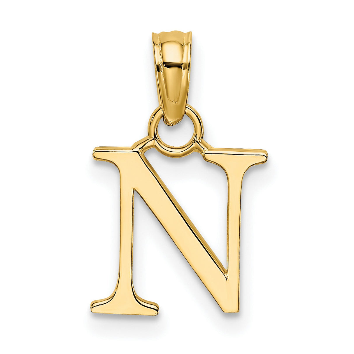10k Yellow Gold Block N Pendant, Polished Alphabet Letter Charm for Women or Unisex Wear