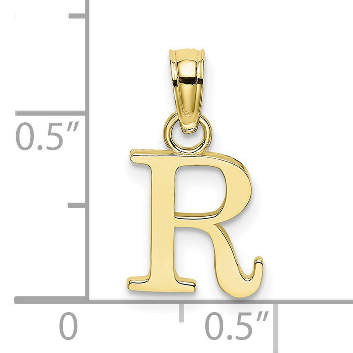 10k Yellow Gold R Initial Pendant, Polished Block Letter Charm, Unisex Alphabet Jewelry