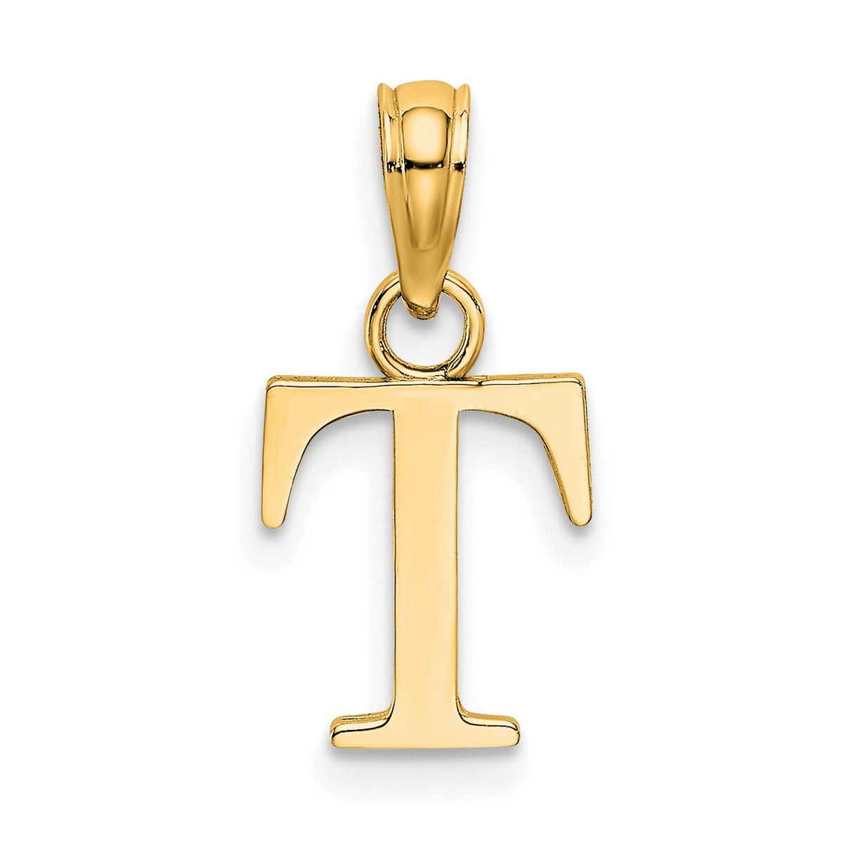 10k Yellow Gold T Initial Pendant Charm, Polished Block Letter Style for Women or Unisex Wear