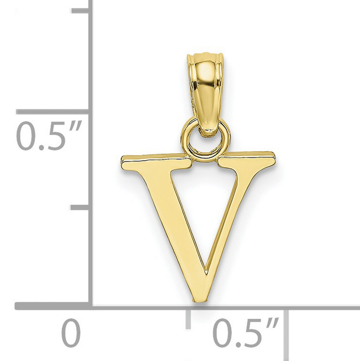 10k Yellow Gold Letter V Pendant Charm, Polished Block Alphabet Initial Jewelry for Women or Unisex