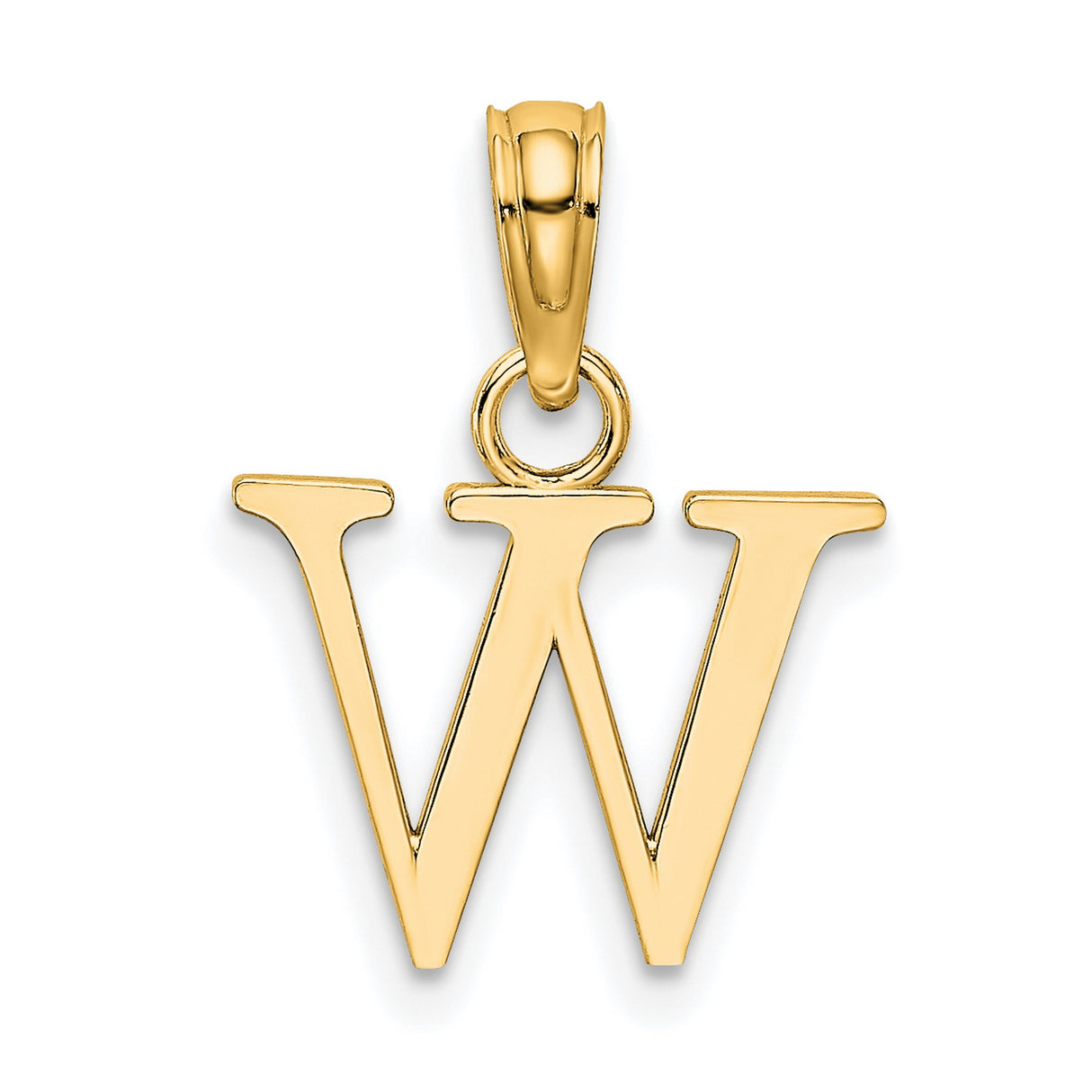 10k Yellow Gold Letter W Pendant Charm, Polished Block Initial Design, Unisex Jewelry