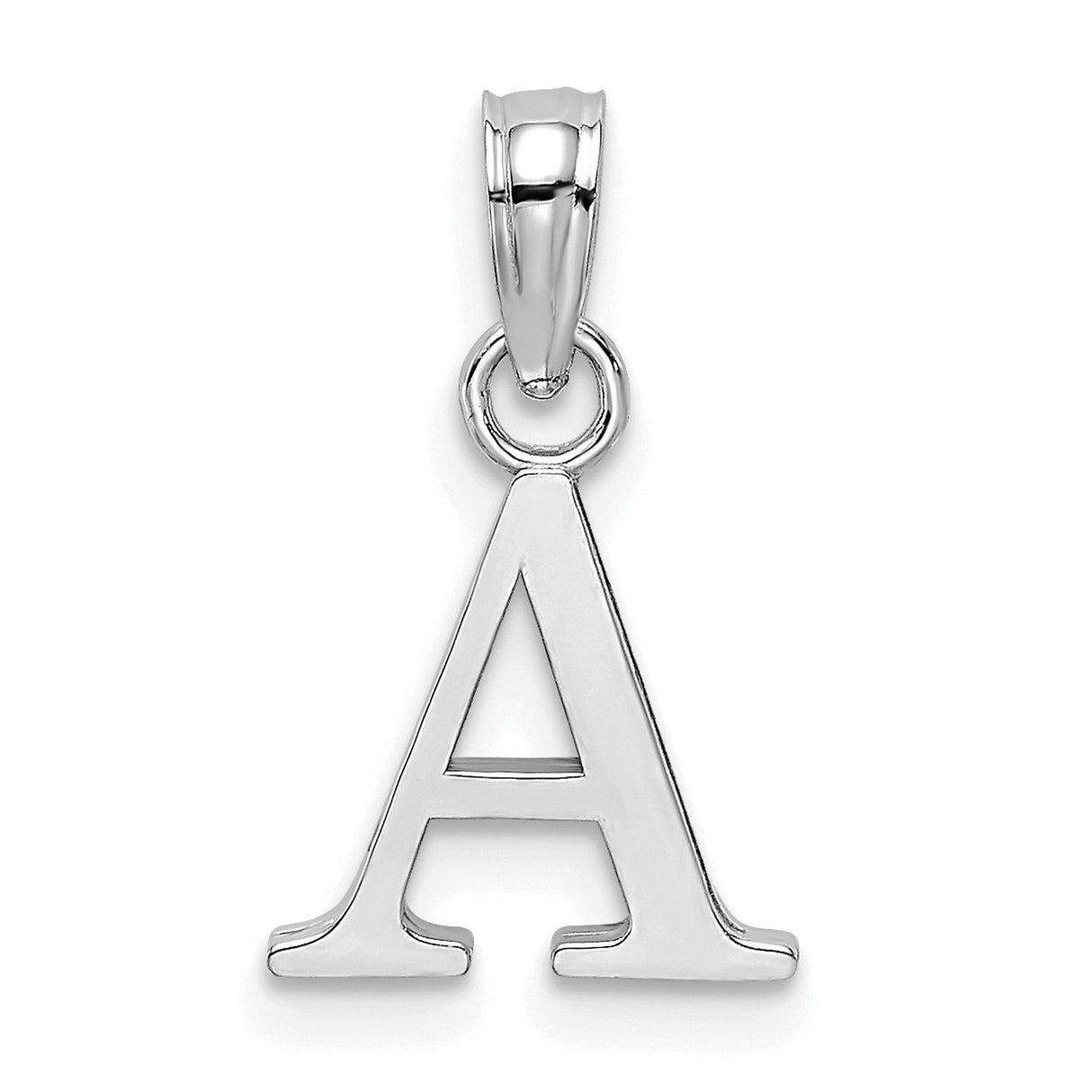 10k White Gold A Initial Pendant, Block Letter Charm with Polished Finish, Unisex Jewelry