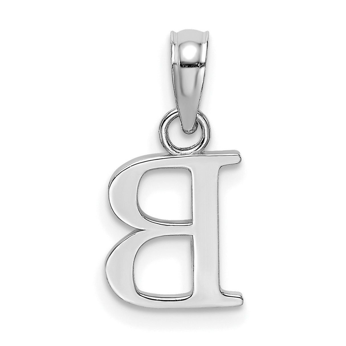 10k White Gold Letter B Pendant Charm, Block Initial Alphabet Design, Polished Minimalist Style