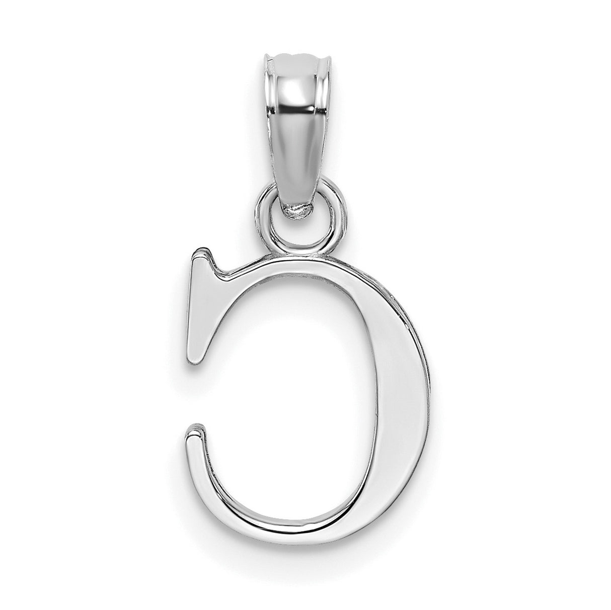 10k White Gold Initial C Pendant, Polished Block Letter Charm, Monogram Jewelry for Women