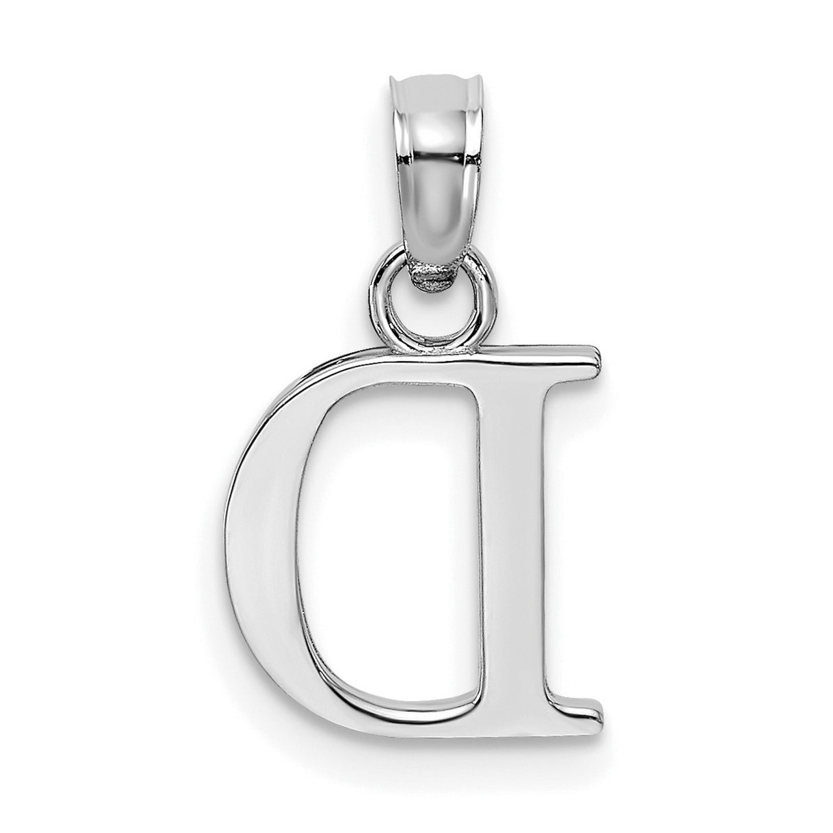 10k White Gold Initial D Pendant, Polished Block Letter Charm, Minimalist Alphabet Jewelry