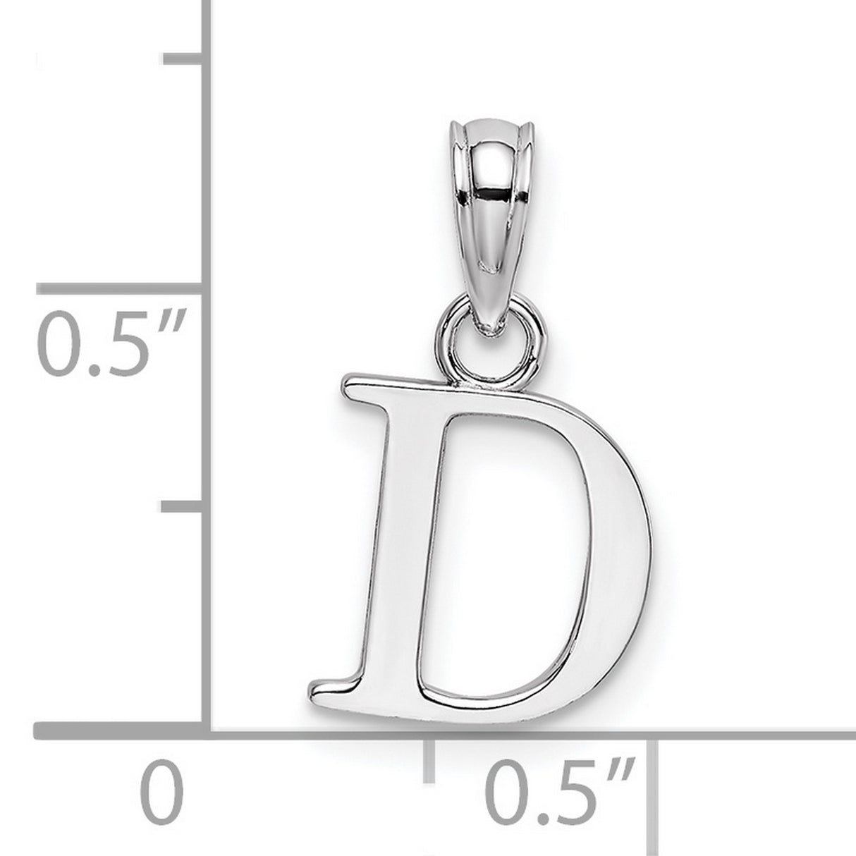 10k White Gold Initial D Pendant, Polished Block Letter Charm, Minimalist Alphabet Jewelry