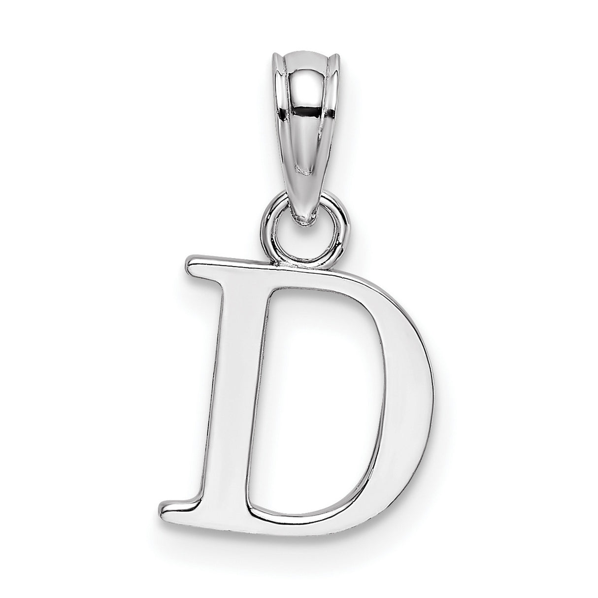 10k White Gold Initial D Pendant, Polished Block Letter Charm, Minimalist Alphabet Jewelry