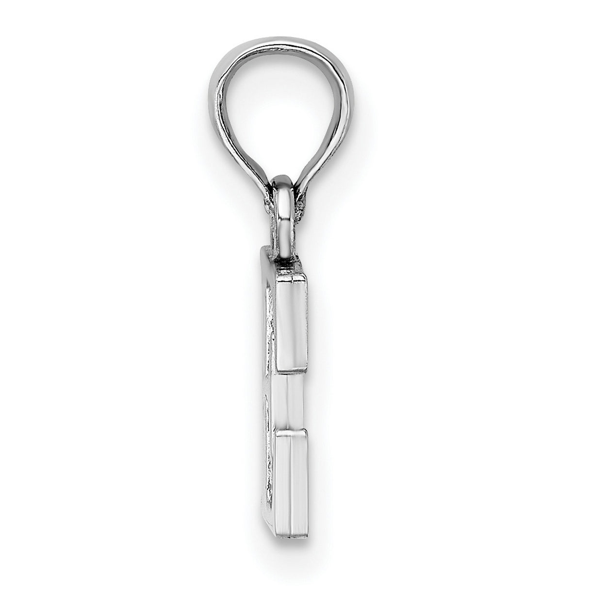 10k White Gold Letter E Pendant, Polished Block Style Initial Charm for Women or Unisex Wear