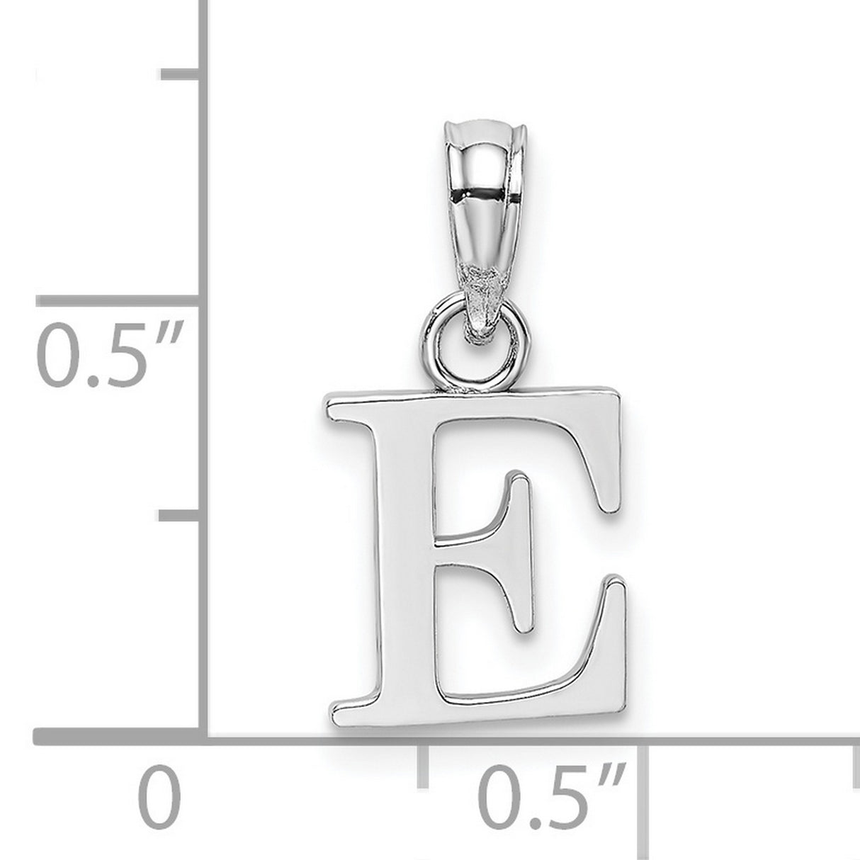 10k White Gold Letter E Pendant, Polished Block Style Initial Charm for Women or Unisex Wear
