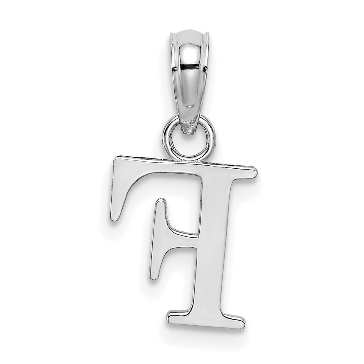 10k White Gold Letter F Pendant Charm, Polished Monogram Initial Jewelry for Women or Unisex Wear
