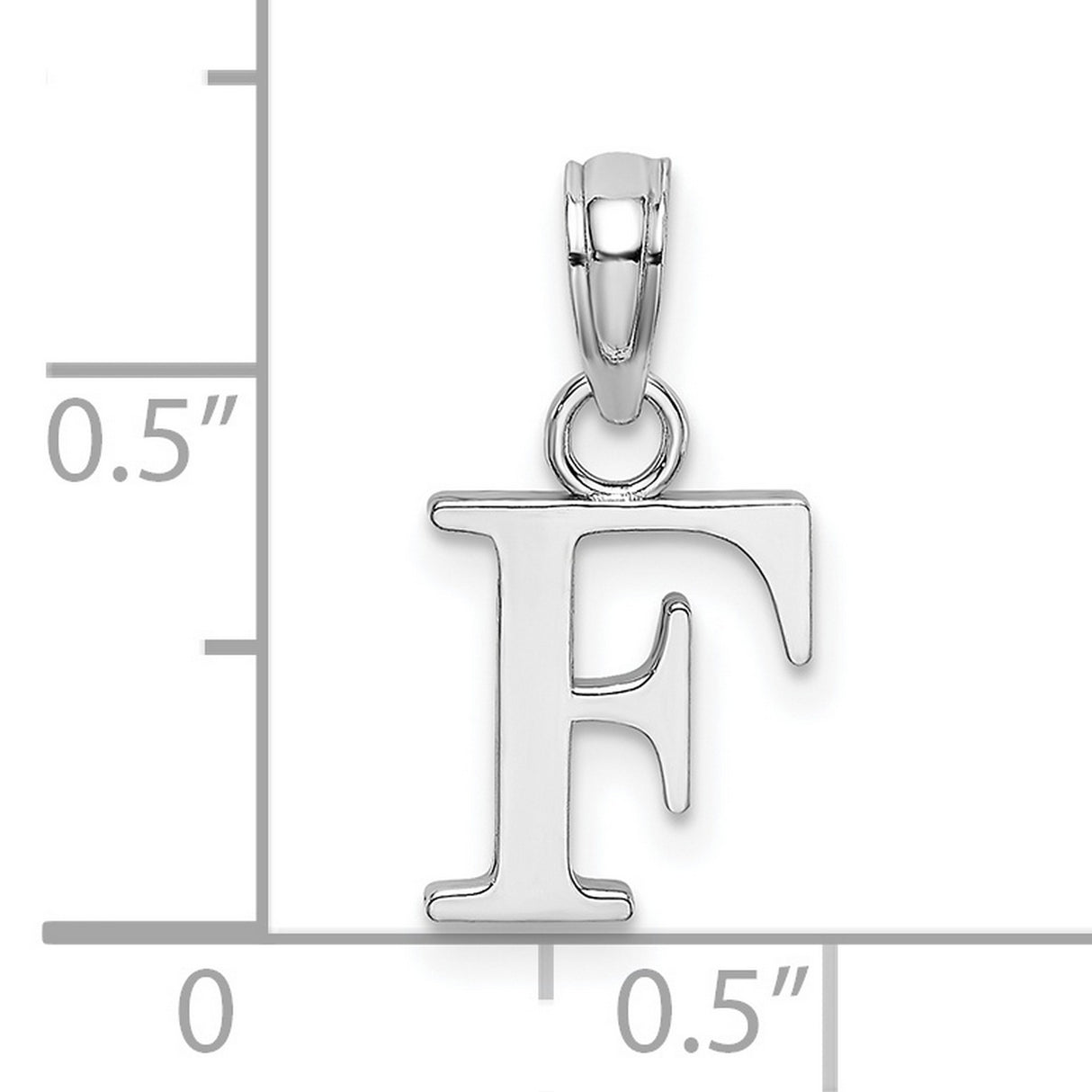 10k White Gold Letter F Pendant Charm, Polished Monogram Initial Jewelry for Women or Unisex Wear