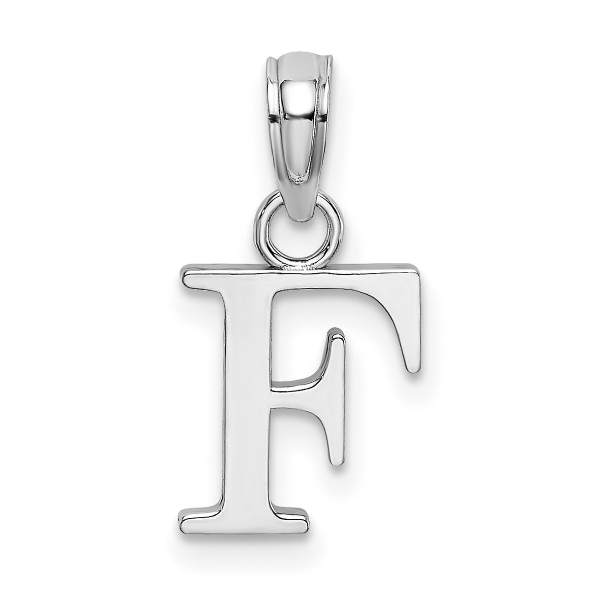 10k White Gold Letter F Pendant Charm, Polished Monogram Initial Jewelry for Women or Unisex Wear