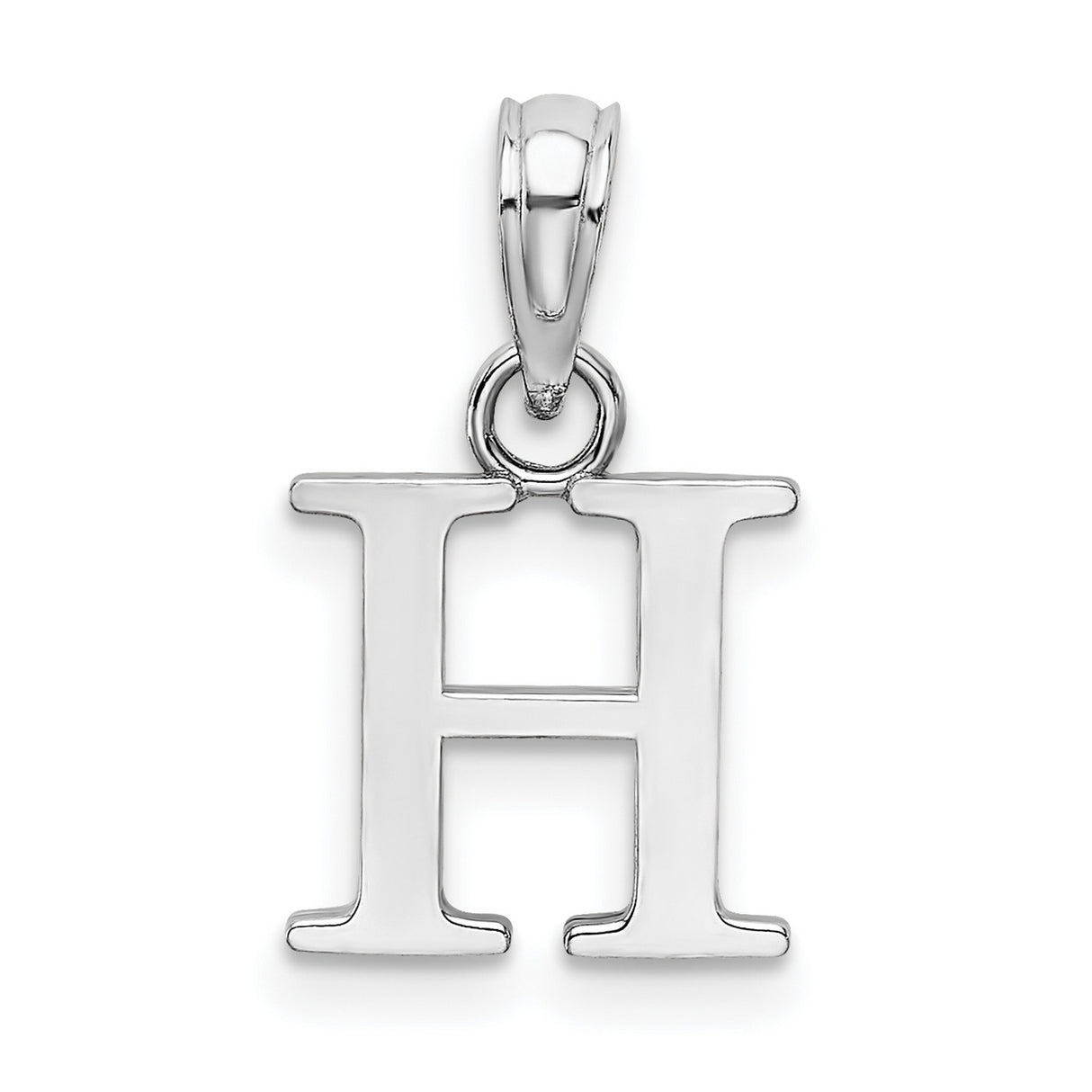 10k White Gold Initial H Pendant, Block Style Letter Charm with Polished Finish