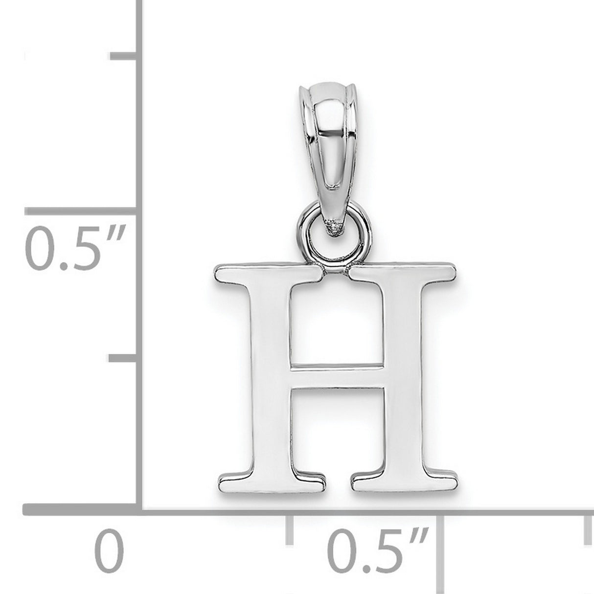 10k White Gold Initial H Pendant, Block Style Letter Charm with Polished Finish