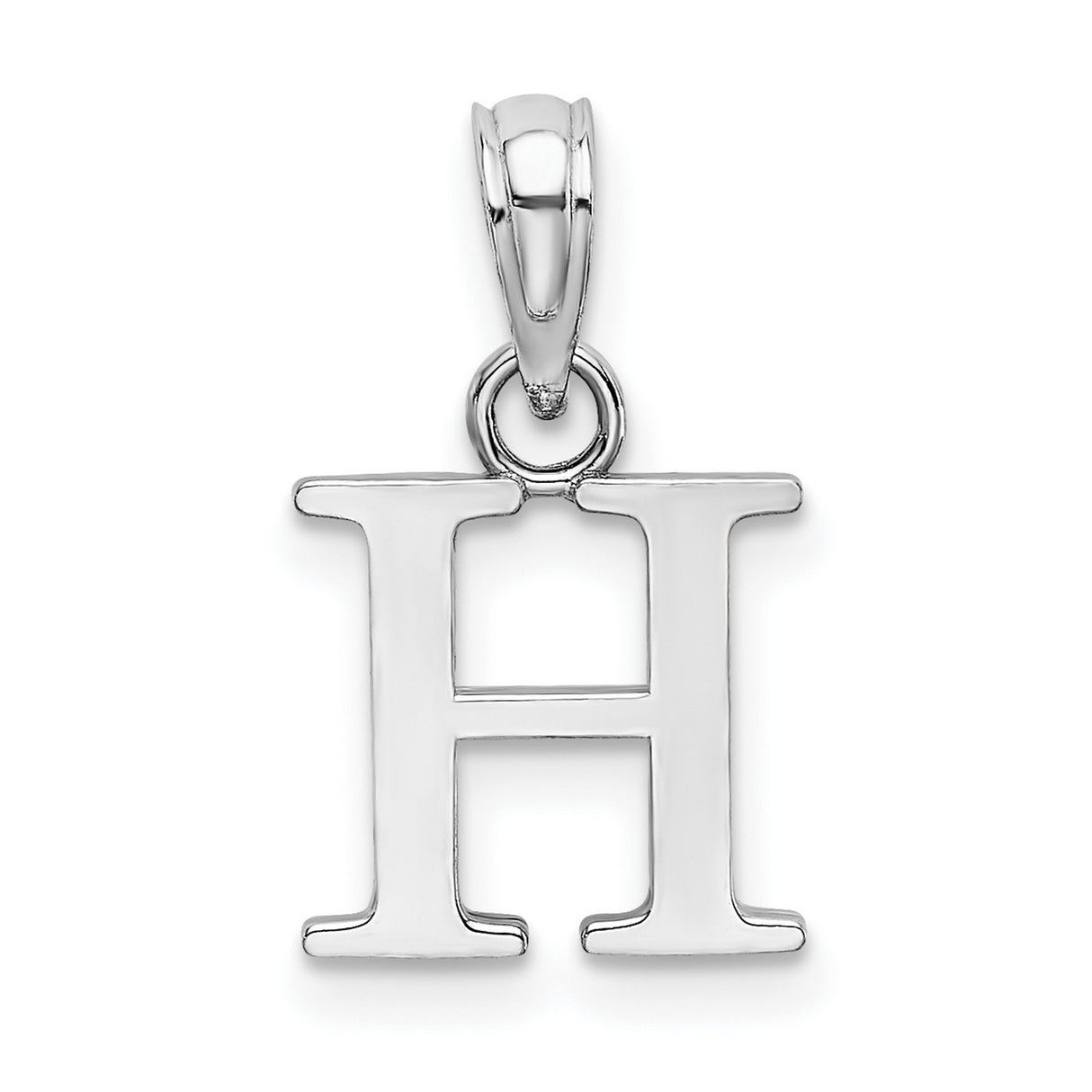 10k White Gold Initial H Pendant, Block Style Letter Charm with Polished Finish