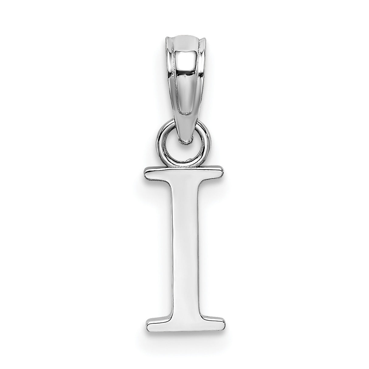 10k White Gold Initial I Pendant Charm, Polished Block Letter, Minimalist Alphabet Jewelry