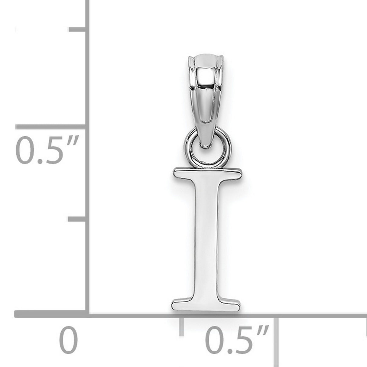 10k White Gold Initial I Pendant Charm, Polished Block Letter, Minimalist Alphabet Jewelry