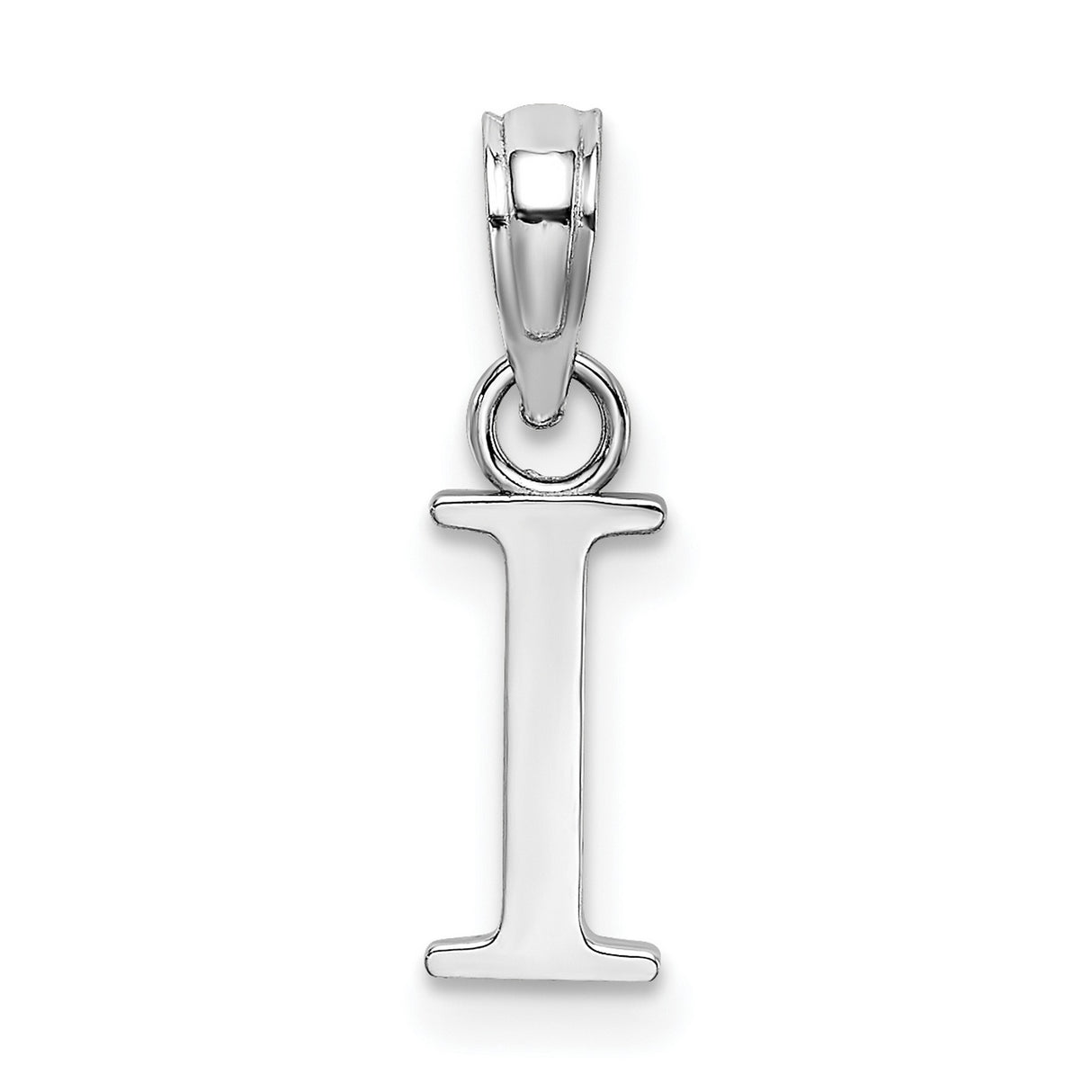 10k White Gold Initial I Pendant Charm, Polished Block Letter, Minimalist Alphabet Jewelry