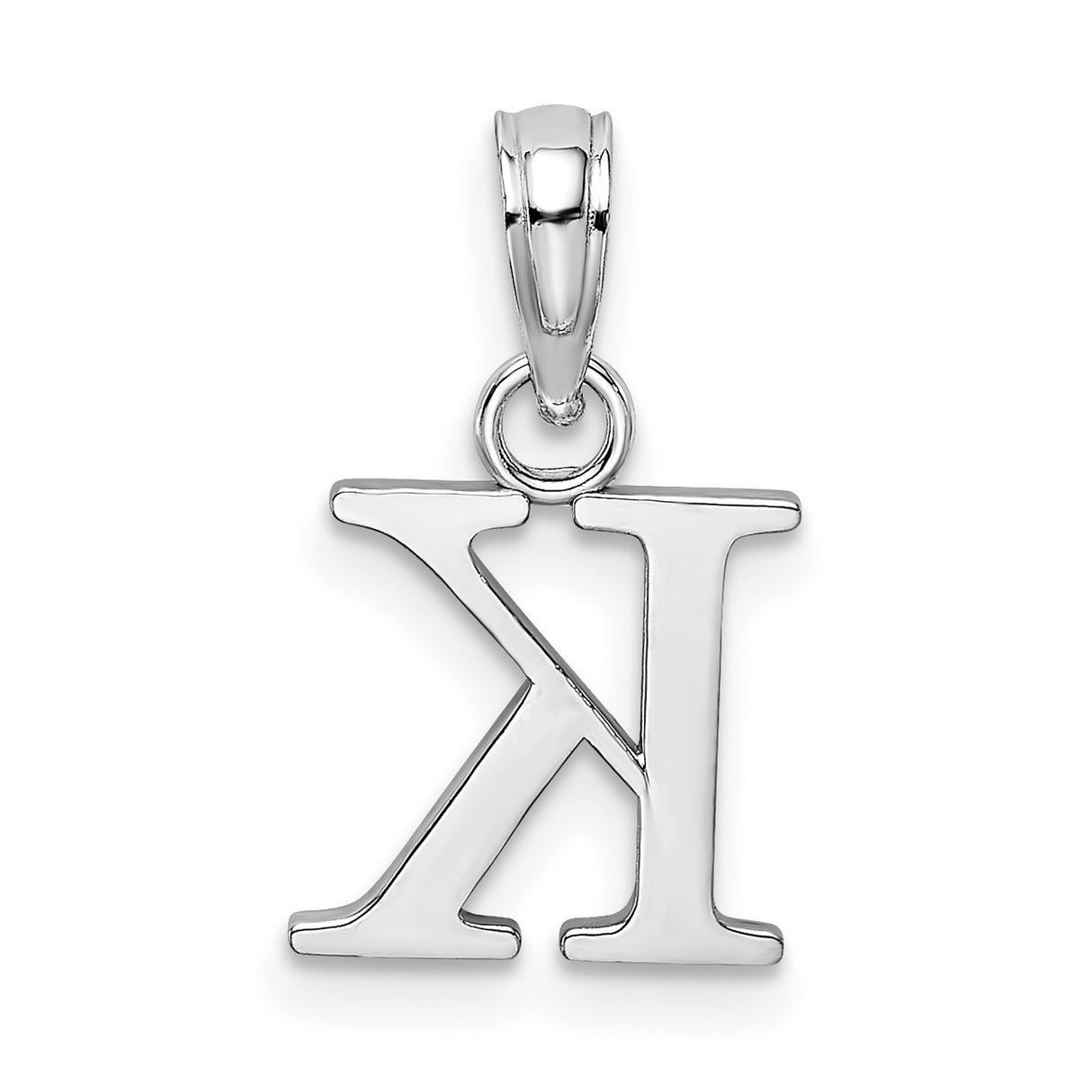 Polished K Block Initial Charm Pendant in Real 10k White Gold