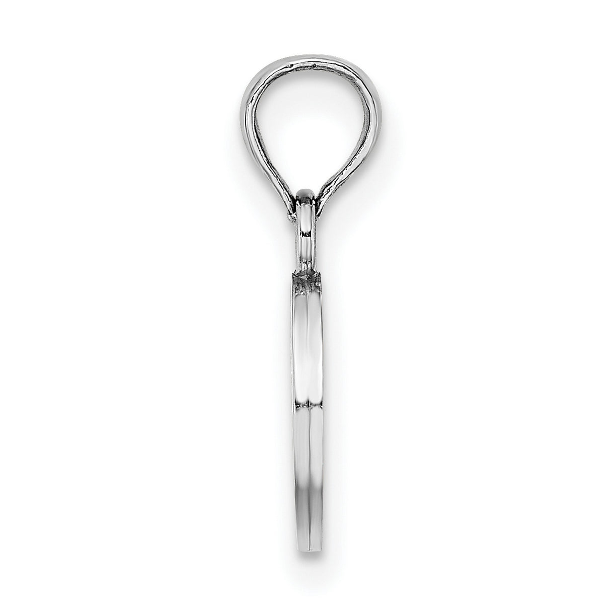 10k White Gold Initial O Pendant, Sleek Oval Letter Charm, Polished Modern Design